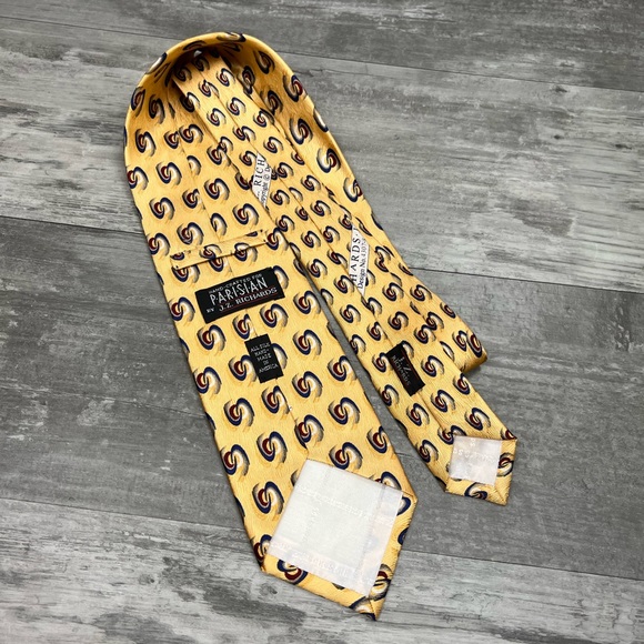 J.Z. Richards Yellow w/ Blue, Red & Tan Pattern Silk Tie - Picture 2 of 4